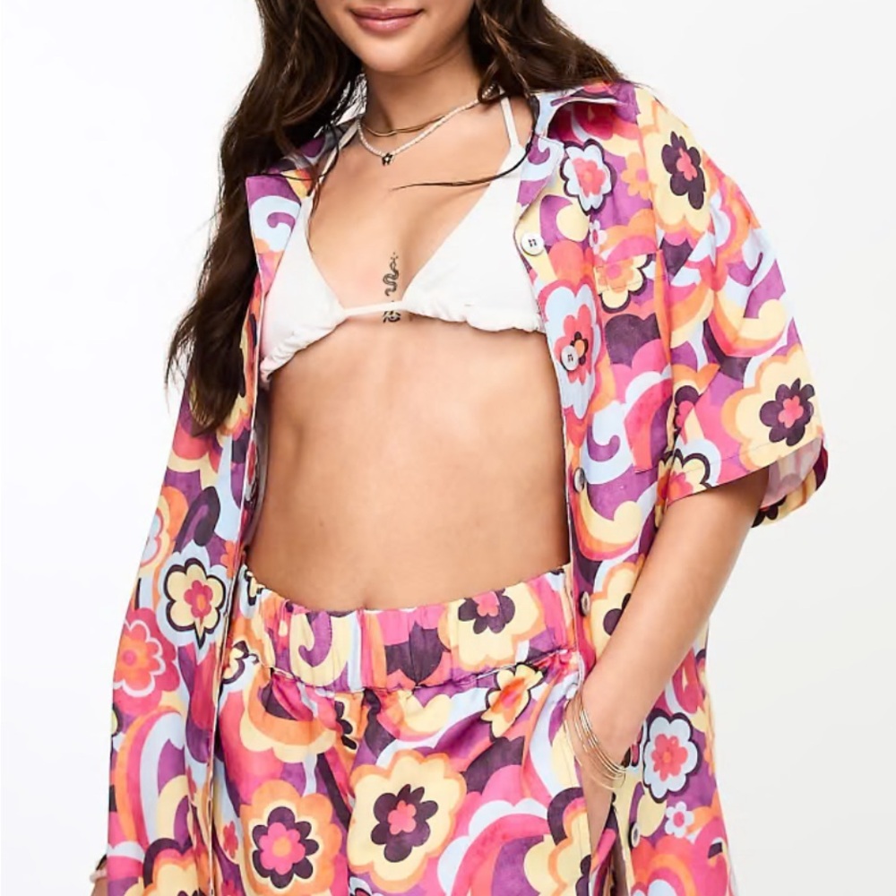 Kulani Kinis Pink and Purple Floral Swim Coverup (TWO SETS)